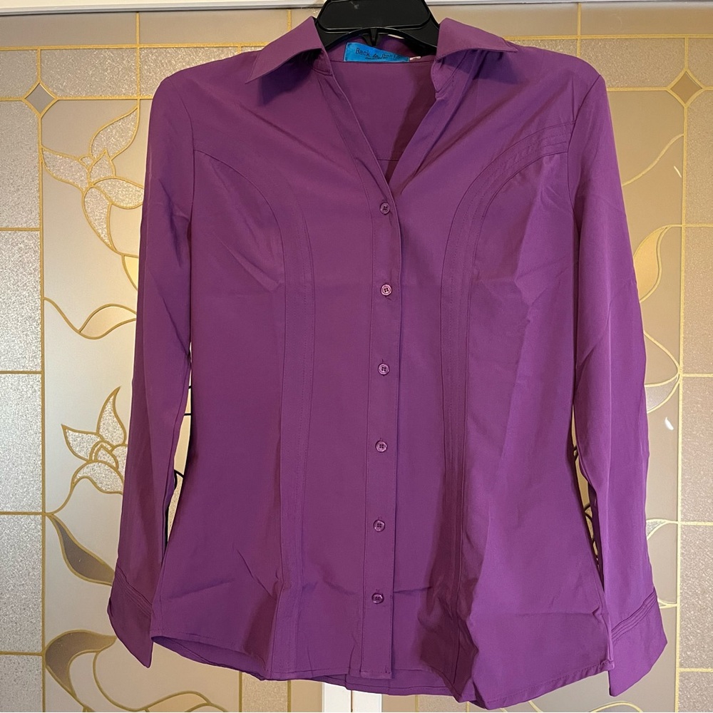 Back to Basic Couture Long Sleeve Purple Button Down Dress Shirt, NWOT